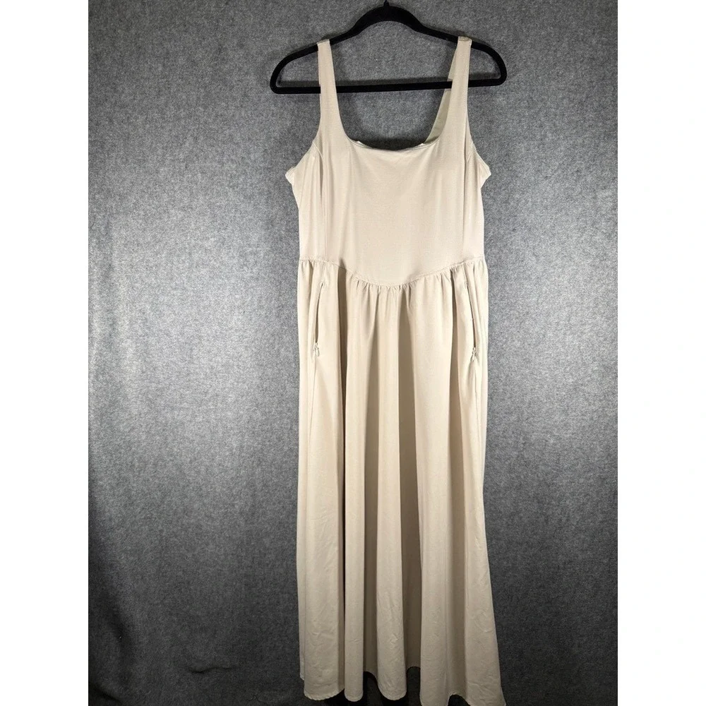 Zella Womens Sleeveless Scoop Neck Maxi Dress Beige Pockets Size L 29953 - Picture 2 of 9